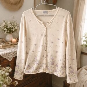 Vintage Northern Traditions Floral Cardigan Cream Large Cottagecore